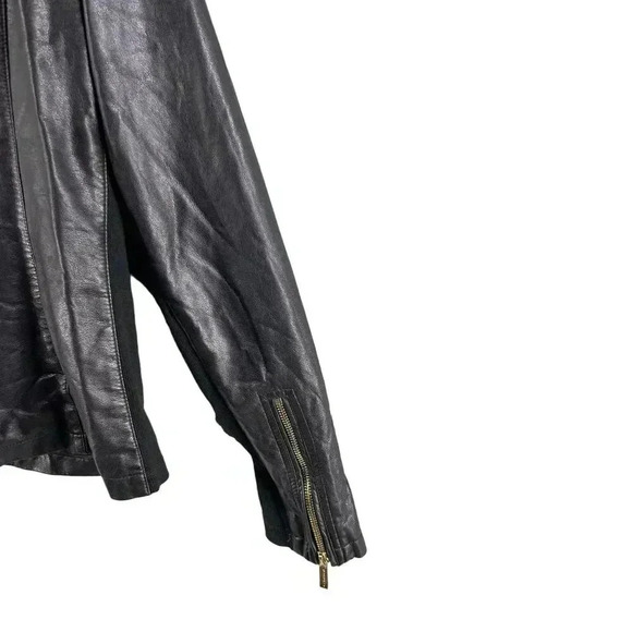 Calvin Klein Size 8 Vegan Black leather jacket gold hardware Asymmetrical Lined - Picture 7 of 16